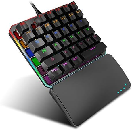 Teclado de jogo mecânico de uma mão, RGB LED LED LIDA DE BENÇÃO HALTA TENSAÇÃO TENSAÇÃO MULTIMEDIA FUNCIONAL TENAS DE MINI CABELO DE JOGRO DE GAMER com descanso de pulso para PC/laptop