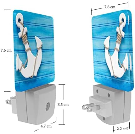 Rodailycay sensor de luz leve âncora azul, 2 pacotes de luzes noturnas se conectam na parede, luz noturna de LED branco