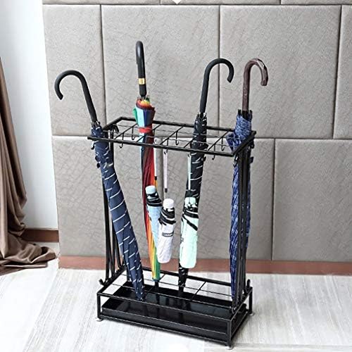 Stands de guarda -chuva Fazrpip, porta -guarda -chuva com bandeja de gotejamento removível e 8 ganchos, um guarda -chuva de metal antigo, sem pé, rack de guarda -chuva industrial para o corredor do escritório em casa/a