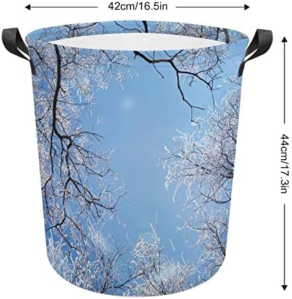 Foduoduo Cesta de lavanderia Inverno Cenário da natureza neve Floresta azul céu Céu de inverno tema cesto de roupa