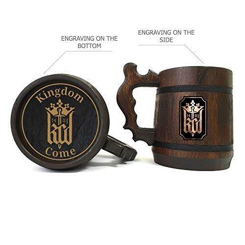 Reino venha cerveja Stein, presente personalizado para ele, reino venha caneca de cerveja, presente personalizado para jogador, GEEK GOOMSMEN GIFT, Tankard de cerveja de madeira