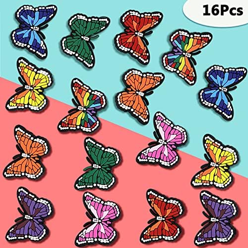16 peças Charms de borboleta colorida para sandálias de entupimento garotas