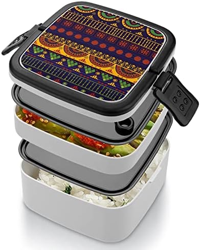 Imprimir Tribal Aztec Traditioal, tudo em uma caixa de adultos Bento Box Contêiner de almoço com colher para escola /trabalho /piquenique