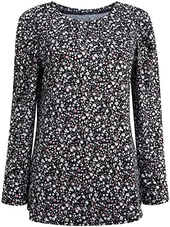 Tops femininos Casual Casual Casual Crewneck Floral Print camise