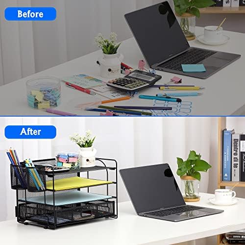 Conjunto de organizadores de mesa Fancoyard, Mesh Office Supplies Organizador de arquivos de papel para mesa com portador