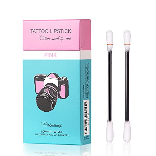 Eliversion 20pcs Tattoo Lipstick Cotton Cotton Swab, tonalidade de cotonete de batom de tatuagem à prova d'água de tatuagem,