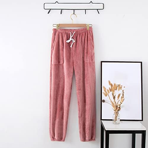Calça de pijama de inverno feminino perneiras casuais calças de flanela quente de lã de coral grossa pijamas em casa