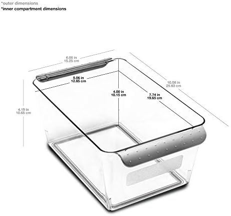 Madesmart Deep Bin-Fridge & Pantry Multi-Purpose, alças de garra macia, pés não deslizantes e sem bPa, pequeno, cinza