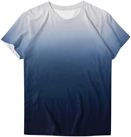 Tops casuais de negócios para mulheres, mulheres gradientes de verão casual camisetas de manga curta de pescoço
