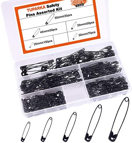 Tuparka 5 tamanhos Black Safety Pins variados de 25-55mm pequenos e grandes pinos de segurança para artesanato artesanal