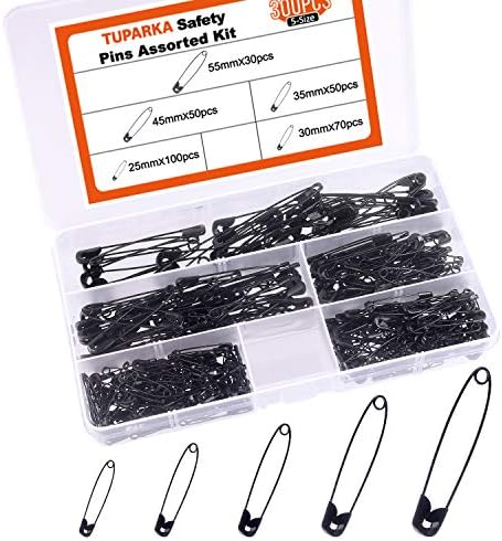 Tuparka 5 tamanhos Black Safety Pins variados de 25-55mm pequenos e grandes pinos de segurança para artesanato artesanal fabricação de jóias em uma caixa de PP