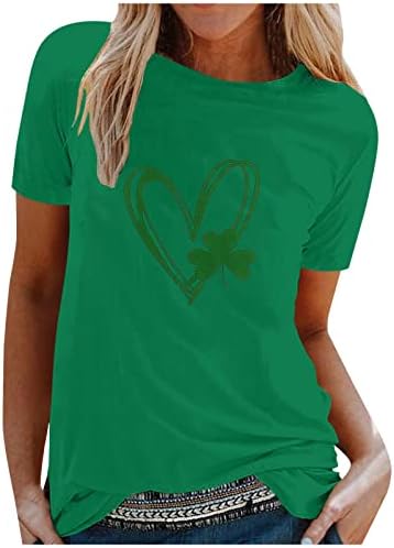 Camas do dia de Green St Patrick Top for Women Shamrock Heart Impresso T-shirt Shirt Round Round Blouse Classic Blouse Summer