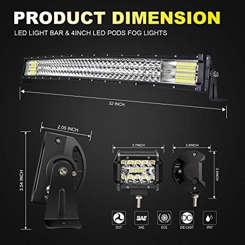 Barra de luz LED de Turbo Sii LED 30/32 polegadas 441w Linha tripla curva Offroad Barra LED Impermeável 44100lm Spot Combbo de inundação + 4pcs 4 polegadas LEDs LED LUZES FOG + Fiação para caminhão SUV Polaris Ranger RZR Golf Cart 4x4