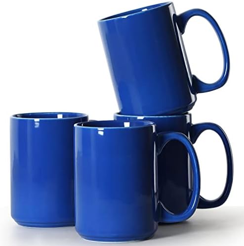 Smilatte 16 oz de canecas de café de porcelana, xícara de cerâmica em branco clássica com maçaneta grande para chá cappuccino, conjunto de 4, azul