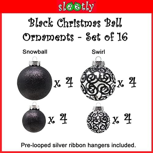 Bolas de Natal pretas à prova de quebra de abaixamento para decorações de árvores, bola de neve de 3,15 e giro com cabides