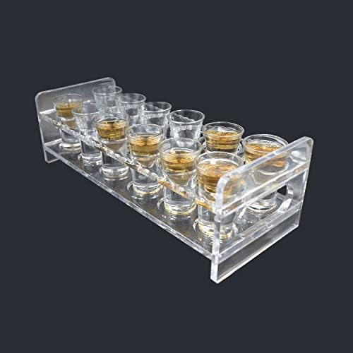 D & Z 12 cenário de tiro com acrílico portador transparente, inclua 12 espessura de copo de licor de cristal de base para barra de barware de whisky vodka rum e tequila.
