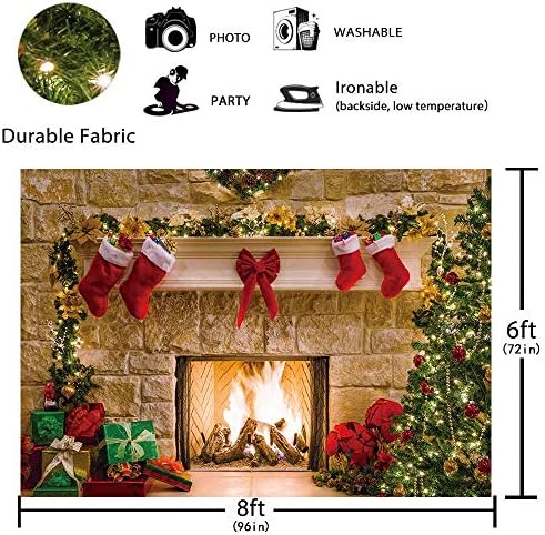 Funnytree 10x8ft Durável Lareira de Natal Caso -pano de cenário sem rugas Fabric Interior Vintage Motas de árvore de árvore