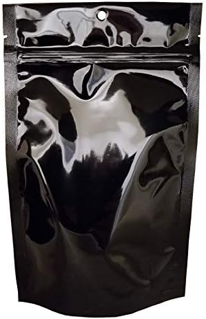 PackFreshusa: Black Stand Up Sacos de bolsas - Embalagem profissional flexível - Carregada - Top de vedação - Seatível com calor - Hang Hole - Tear Notch - Grande 6 x 9,5 x 3,5 pol. - 1000 pacote