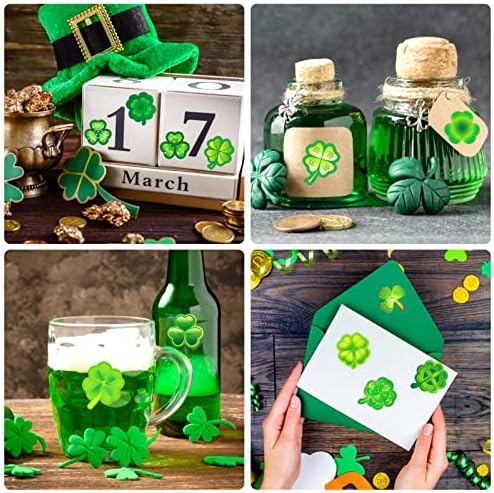 QPOUT 216PCS ST.Patrick's Day Adtenders, Green Shamrock Clover Frechaun Hat Setesive adesivos, para os cartões de favor do dia de São Patrício Envelope