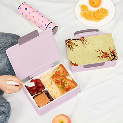 Caixas de bento de árvore de pintura suabo para adultos/crianças lancheira à prova de vazamentos Recipientes de almoço rosa para