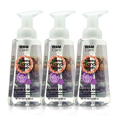 WBM Cuidado hidratante para espuma natural de lavagem manual, lavanda e amêndoa com sal rosa do Himalaia, 10,1 fl oz