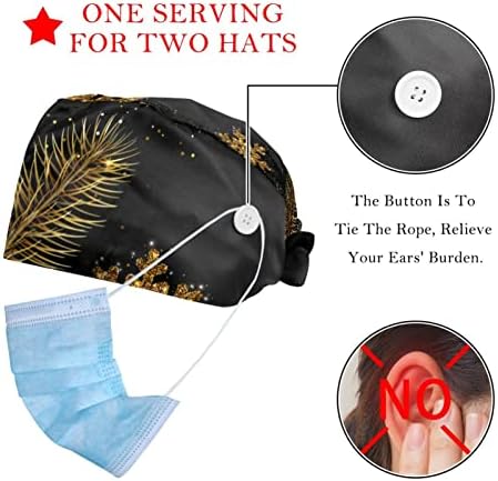 Balas de trabalho de Bolas pretas de Natal com botões e banda de suor Amarta ajustável Back Bouffant Hats for Mulher Men