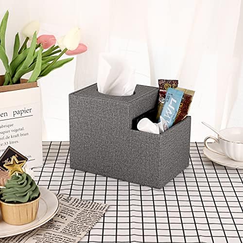 Sumnacon Square Linen Tissue Box Tampa - Porta de caixa de lenço de lenço de cubo elegante com organizador lateral, caixa