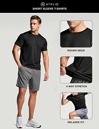 Athlio 2, 3 ou 5 Pack Men's Workout Circhas, Proteção ao Sol Camisetas Athleticas Rápidas, Camisetas de Ginásio de Manga Curta