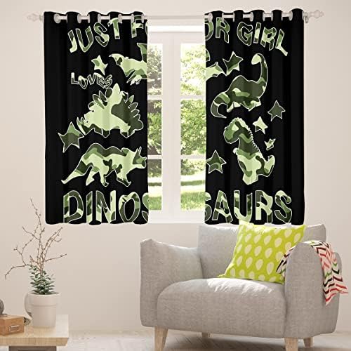 Cortinas de dinossauros erosébridos para crianças quarto de meninas 38 WX54 L, cortinas de janela de camuflagem verde