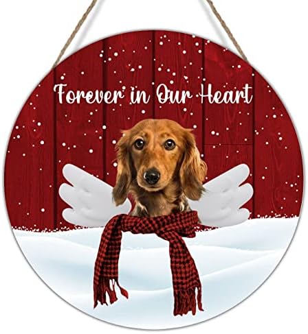 Cão de grinaldas da porta da frente de Natal para o céu para sempre em nosso coração Placa de madeira Red Buffalo Dog com asas Sign