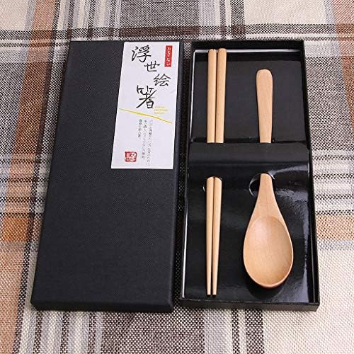 Pauzinhos de madeira vintage de estilo japonês e colher de mesa 5pcs Definir tapetes leves de lugar