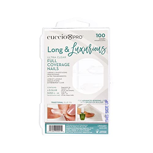 Dicas de unhas de cobertura completa longa e luxuosa - Ultra Clear por Cuccio Pro for Women - 100 Dicas de pregos,