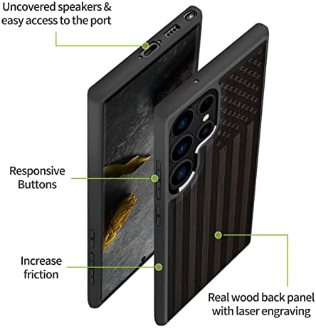 Caixa de madeira do Carveit para Galaxy S23 Ultra Caso 2023 [madeira natural e preto tpu macio] Capa protetora à