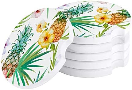 Coasters absorventes de carros para porta -copos, planta tropical de verão Fruit Fruit Pineapple - 2 peças Casa de café cerâmica | Acessórios de carro perfeitos com cores vibrantes