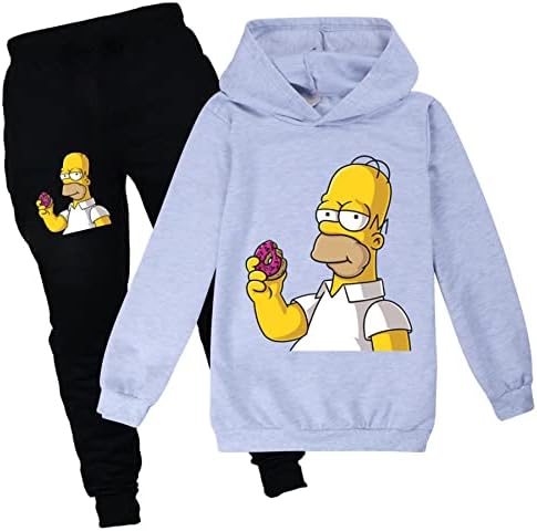 GTWAZ Kids the Simpsons Pullover Sweethirts Capuzes e calças de moletom 2 peças roupas de piscarias casuais roupas para jovens