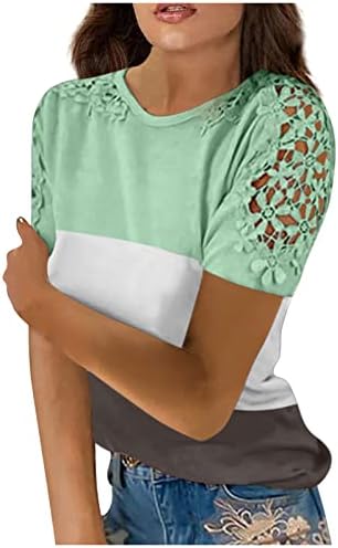 Trebin Fashion Fashion Lace Hollop Solid Color Roul Round Manga curta T-shirttop