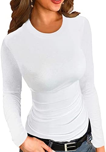 Afibi Mulheres nervuras de manga longa de manga longa Slim Fit Fitty Basic Tops Tops