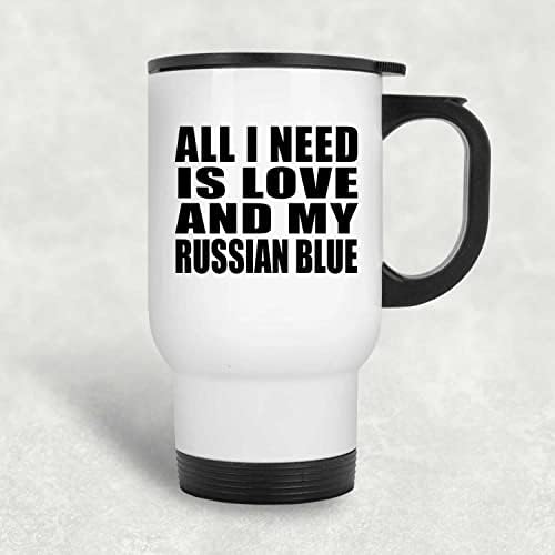 Projeta tudo o que preciso é amor e minha caneca azul russa de viagens brancas de 14 onças de aço inoxidável, copo isolado,