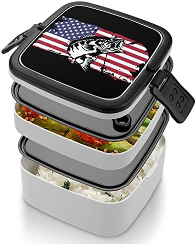 Peixe American Bandle Lanch Box Portátil Bento Box de camada dupla de grande capacidade Contêiner de alimentos com colher