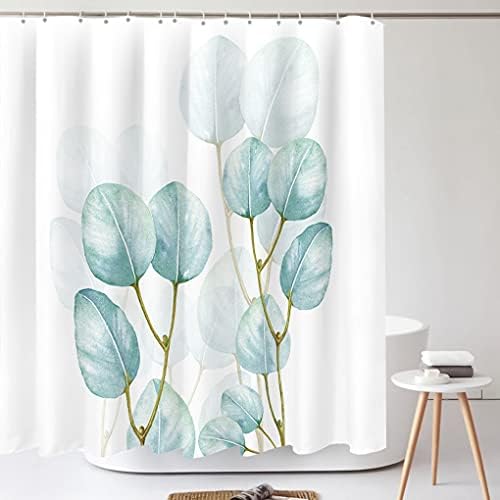 Tititex abstrato teal folhas verdes conjuntos de cortinas de chuveiro, estética aquarela eucalipto decoração de banheiro de planta
