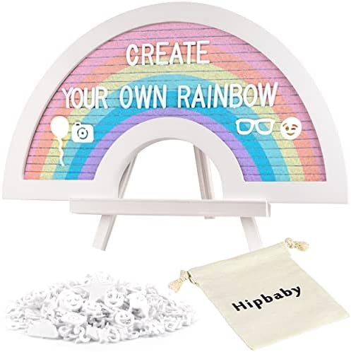 Placa de carta de feltro de Hipbaby - Rainbow Letter Board com cartas, emojis, cavalete de madeira e bolsa de transporte - troca de carta de feltro para anúncios de bebês idéias, marcos, mensagem