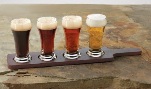 Libbey Craft Brews Beer Flight Glass Set com transportadora de madeira, 4 copos