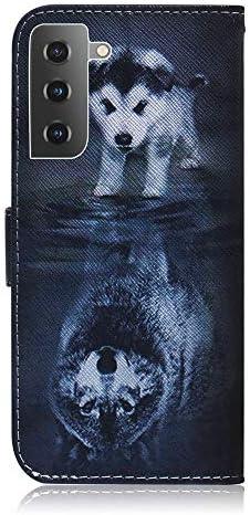 Emaxler Compatível com Samsung Galaxy S21 5G Caso 5G Caso de proteção de carteira magnética em couro de choque de choque elegante estilo com tampa de caça -níqueis para Galaxy S21 5G 2021 TXC Wolf and Dog