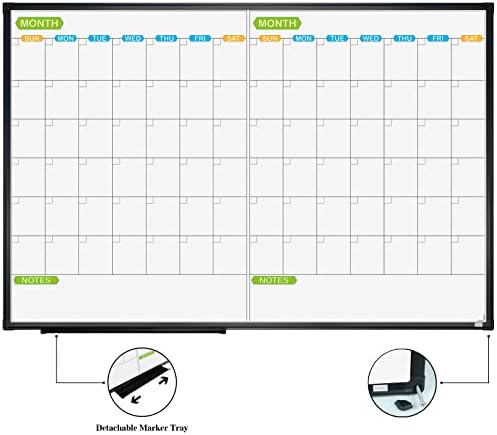 Jilofice Magnetic Dry Erase Calendário Whiteboard, Planejador de 2 meses da placa branca 36 x 24 polegadas, quadro de