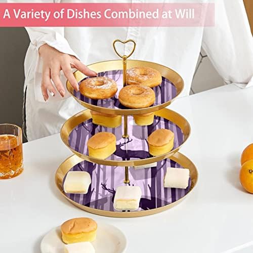 Conjunto de exibição de mesa de sobremesa, suporte de cupcake de ouro, estandes de sobremesa, bandeja de porção de 3 camadas, suporte de camada de copo, suporte de bolo de casamento para mesa de sobremesa, ForestelknightMonimals