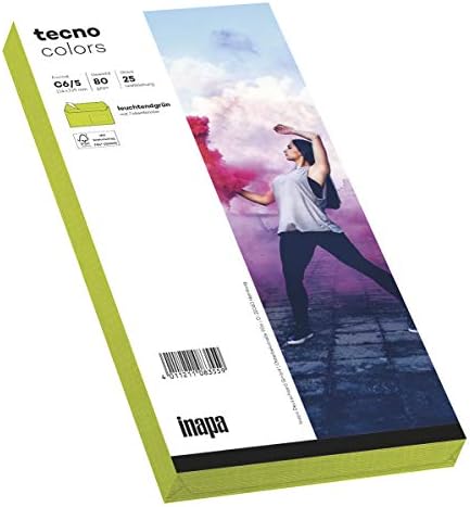 Inapa envelopes Tecno Colors - Din C6/5, 80 g, verde brilhante, auto -adesivo, com janela, pacote de 25