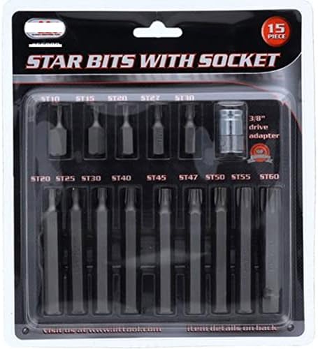 15 PC 6 pontos Start Star Bit Socket Set Torx Star Tipers Proof Bits com suporte