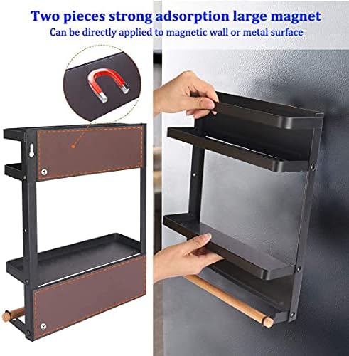 Vodoco Magnetic Spice Rack, Magnetic Paper Tootom Solder Magnetic Spices Organizer prateleiras magnéticas para organização de cozinha e armazenamento de especiarias magnéticas para refrigerador de armazenamento de cozinha preto