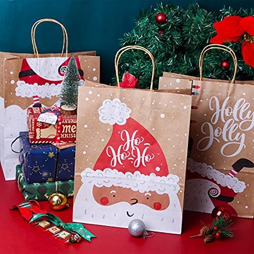 Sacos de presente de Natal 16pcs de Natal 4 projetos de sacos de papel com alças 13 ”*10,5”*5 ”de Natal sacolas de