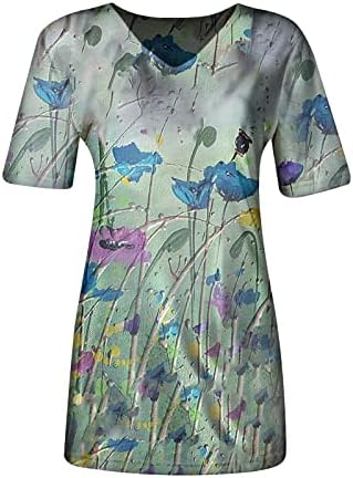 Camisas femininas de Nokmopo Casual Plus Size Moda Casual Plus Tamanho Flores Imprimindo Tamas de camiseta redonda